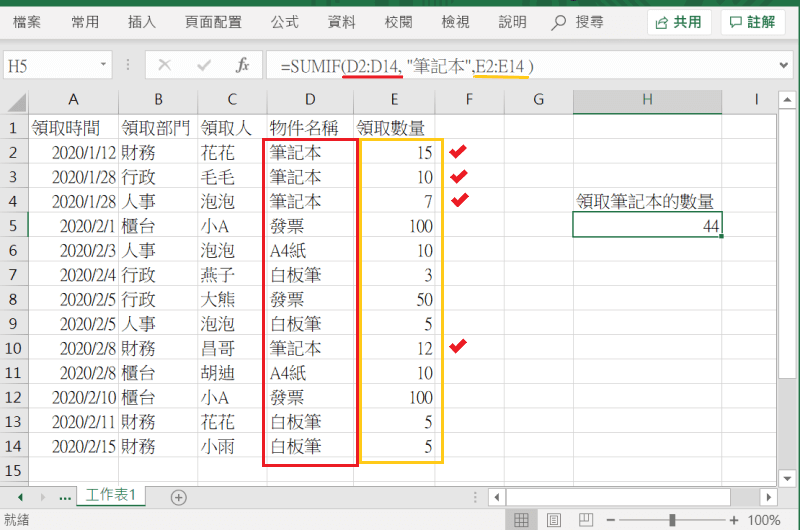 Excel SUMIF函數用法