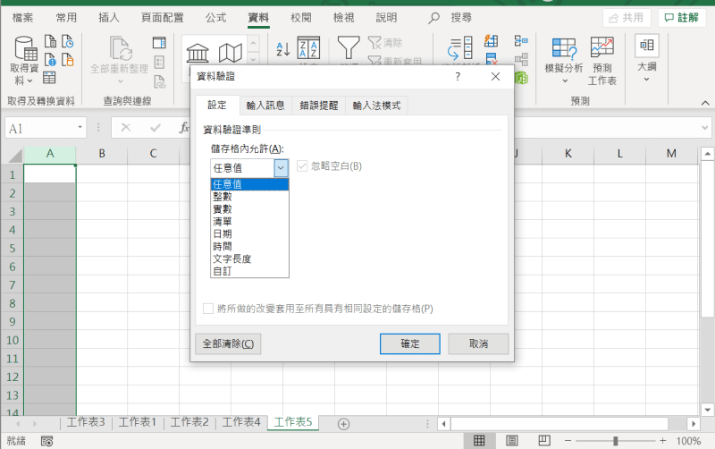 excel 資料驗證 設定