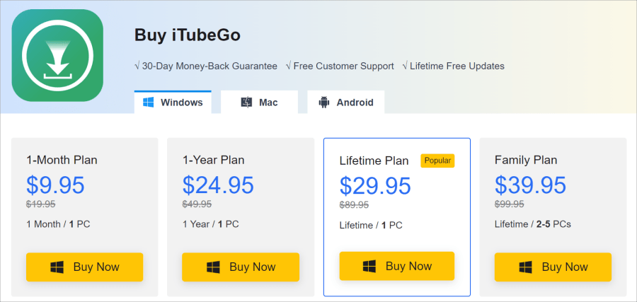 iTubeGo價錢