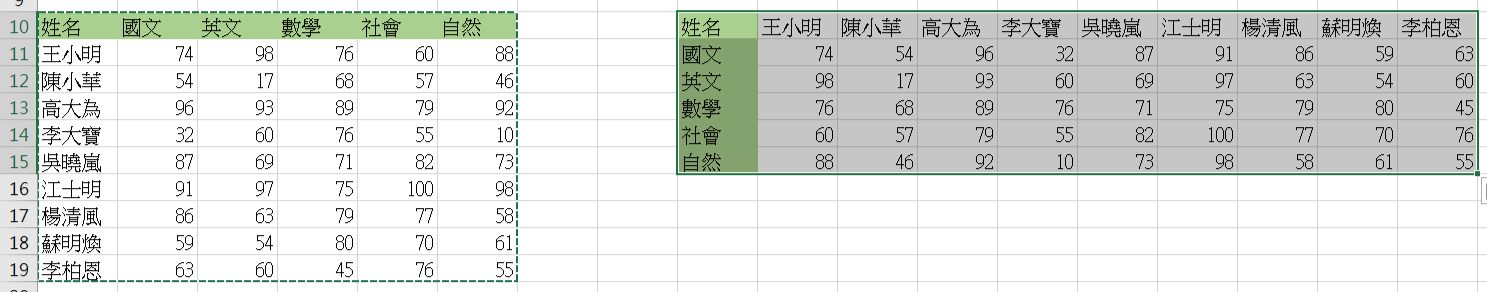 Excel 欄列對調